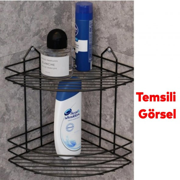 Small Banyo Oval Köşelik Siyah 2 Katlı Şampuan Kese Sabun Duş Malzeme Estetik Köşe Raf Muhafaza - 4
