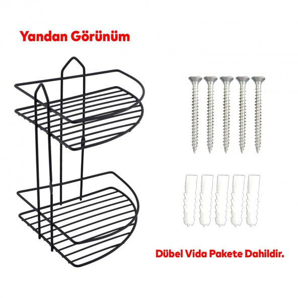 Small Banyo Oval Köşelik Siyah 2 Katlı Şampuan Kese Sabun Duş Malzeme Estetik Köşe Raf Muhafaza - 5