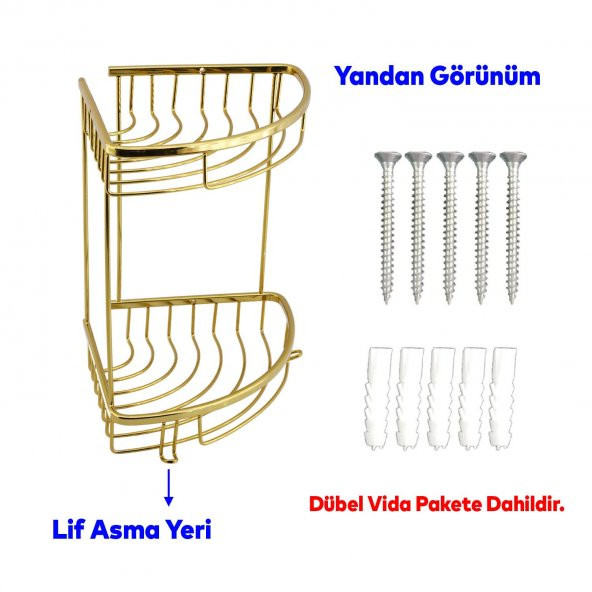 Oval Damla Banyo Altın 2 Katlı 20x20 Şampuan Askı Kese Sabun Duş Malzeme Estetik Köşe Raf Muhafaza - 5