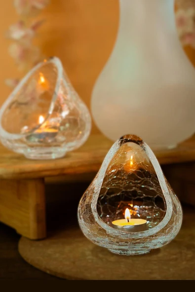 Paşabahçe El İmalatı Kristal Çatlatma Desen Damla Mumluk 1 Adet 19724 ürün görseli 1
