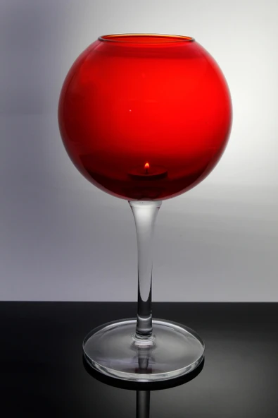 Paşabahçe El İmalatı Kristal Kırmızı Dekorlu Ayaklı Kadeh Mumluk 1 Adet 21809 ürün görseli 1