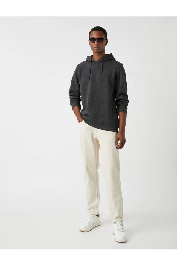 Basic Kapşonlu Sweatshirt Şardonlu - 3