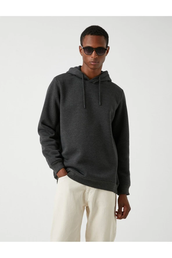 Basic Kapşonlu Sweatshirt Şardonlu - 5