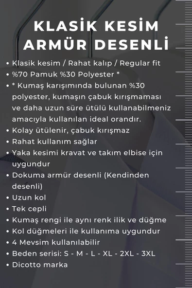 Siyah Armür Desenli Rahat Kesim Uzun Kol Erkek Gömlek Tek Cepli Klasik Regular Fit - Resim 4