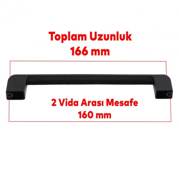 Metal Mobilya Mutfak Dolabı Çekmece Kapı Dolap Kapak Kulpu Kulbu 160 mm Siyah - Resim 3