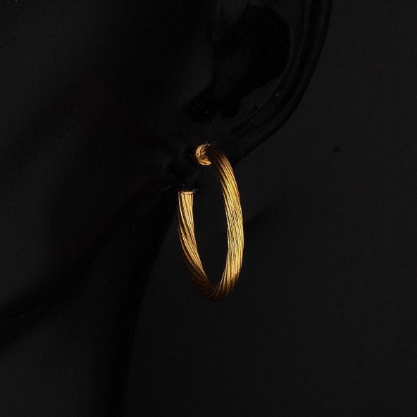 Çizgili 22 Ayar Altın Halka Küpe 3 cm. - Resim 4