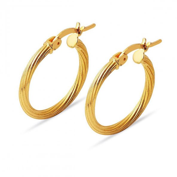 Çizgili 22 Ayar Altın Halka Küpe 3 cm. - Resim 5