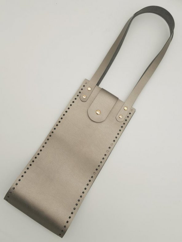 Angel Çanta Aksesuar Suni Deri Kova Model Parlak Gri Renk Çanta Deri Seti Light Gold Metal - Resim 4