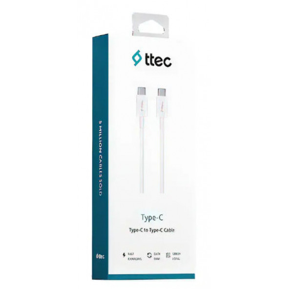 TTec İki Ucuda Type-C Şarj Kablosu 60w Yüksek Hızlı 120 cm Beyaz - 2