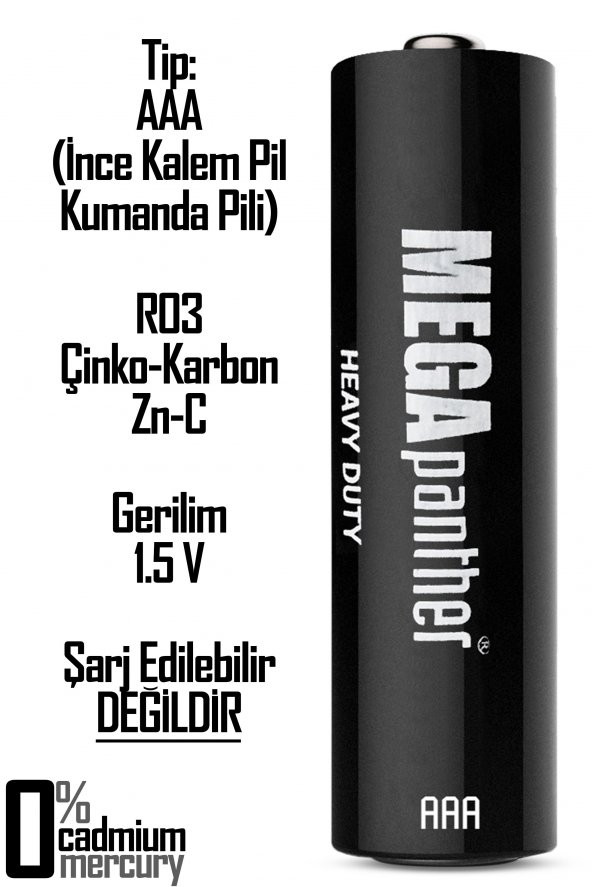 8li AAA R03 İnce Kalem Pil Kumanda Pili Zn-C 1.5V - 2