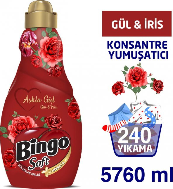 Bingo Konsantre Yumuşatıcı 1440 ml Aşkla Gül 4lü Ekonomi Paketi