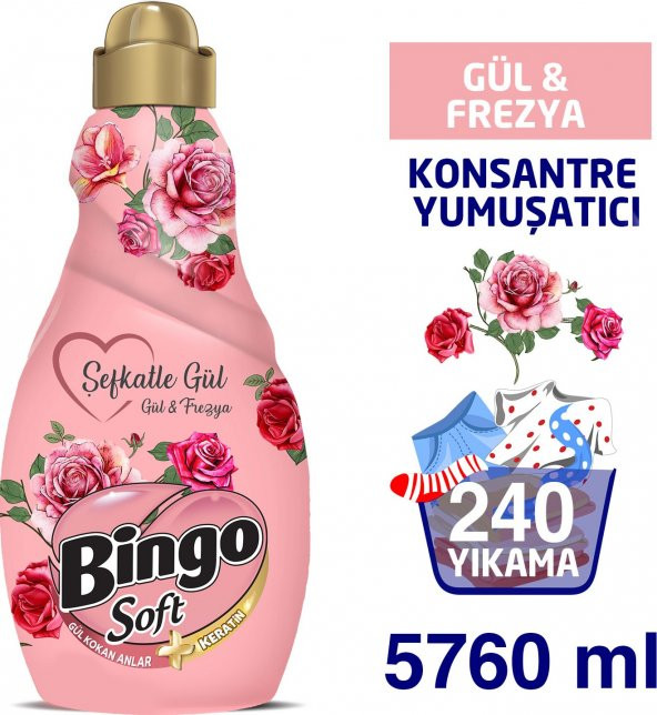 Bingo Konsantre Yumuşatıcı 1440 ml Şefkatle Gül 4lü Ekonomi Paketi