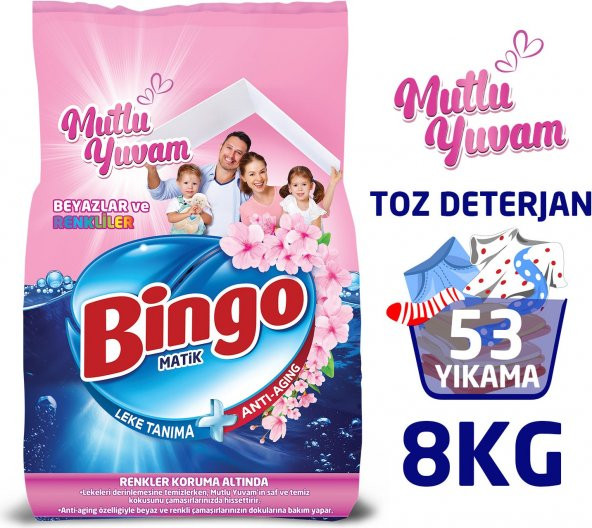 Bingo Matik 8 kg Mutlu Yuvam Renkliler ve Beyazlar Toz Çamaşır Deterjanı