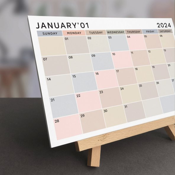 Amerikan Standardı 2025 Masa Takvimi(Pazar Günü Başlangıç),Ahşap Şövale Takvim, Aylık Planlamalı Takvim, Boho Renkler, Y - 2
