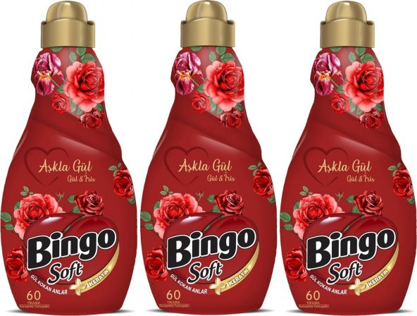 Bingo Soft Çamaşır Yumuşatıcı Konsantre 1440 ml Aşkla Gül (Gül & Iris) (3lü Set)