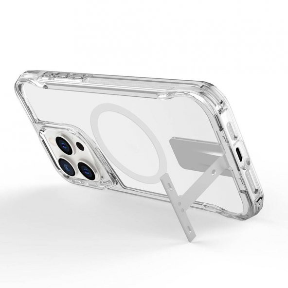 KNY Apple İphone 15 Pro Max Kılıf Magsafeli Standlı Ultra Korumalı T-Max Kapak Şeffaf - 3