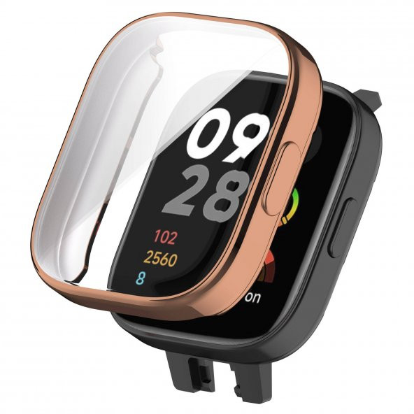 KNY Xiaomi Redmi Watch 3 İçin 360 Derece Kasa Ve Ekran Koruyucu Gard Silikon Kapak Rose Gold