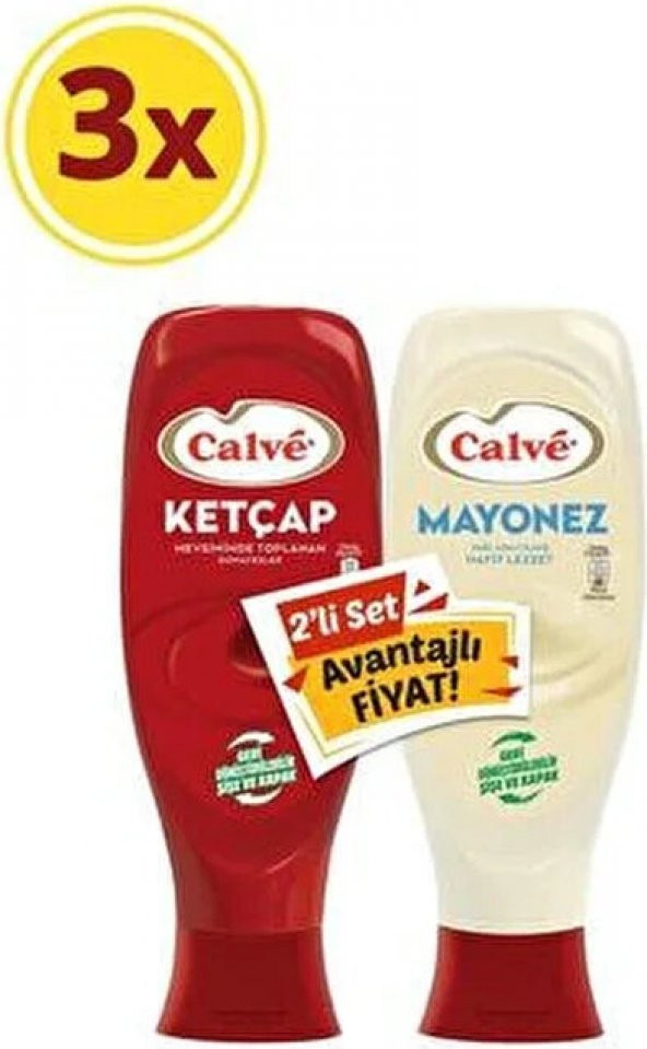 Calve Ketçap 600 gr + Yağı Azaltılmış Mayonez 540 gr Set 3lü