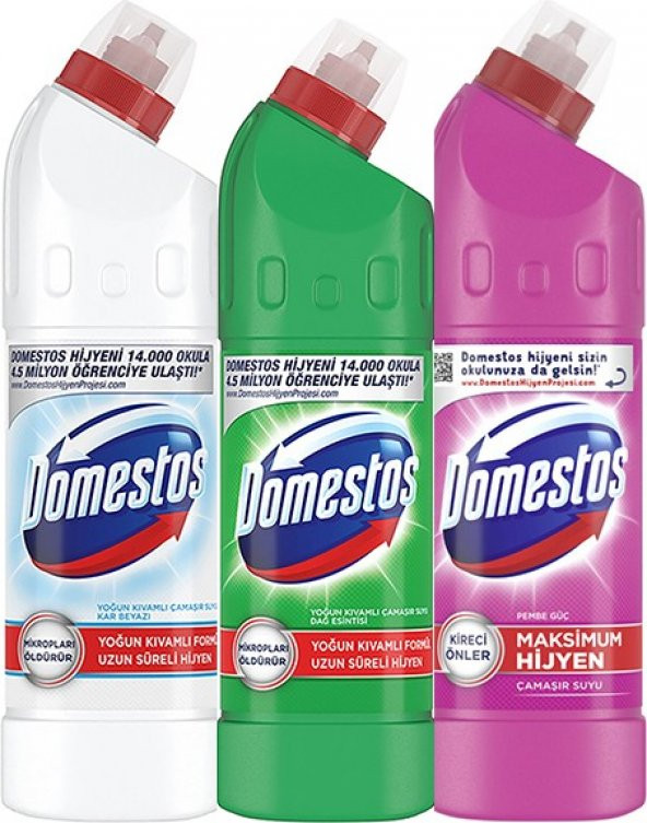 Domestos Çamaşır Suyu Dağ 750 ml + Kar Beyazı 750 ml + Pembe 750 ml