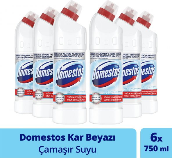 Domestos Yoğun Kıvamlı Çamaşır Suyu Kar Beyazı Maksimum Hijyen 750 ml x 6