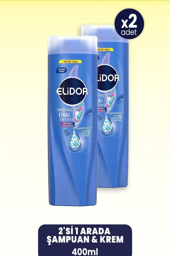 Elidor Superblend 2Si 1 Arada Şampuan & Krem Kepeğe Karşı Etkili 400 Ml X 2 Adet