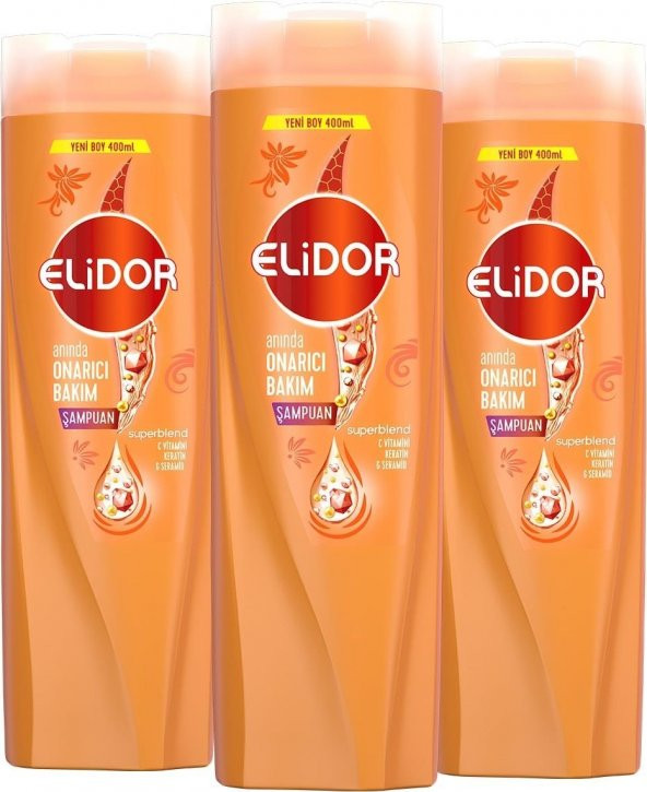 Elidor Superblend Saç Bakım Şampuanı Anında Onarıcı Bakım C Vitamini Keratin Seramid 400 ml X3 Adet