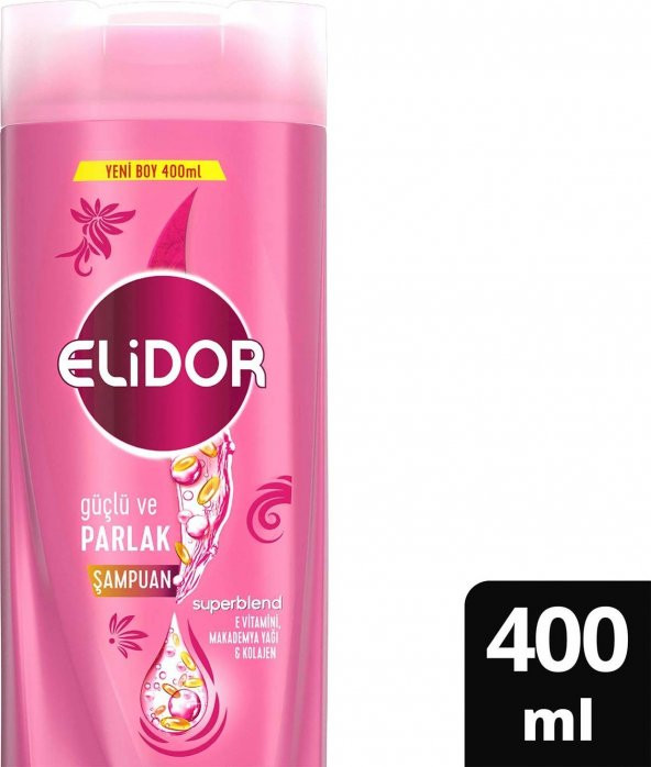 Elidor Superblend Saç Bakım Şampuanı Güçlü ve Parlak E Vitamini Makademya Yağı Kolajen 400 ml