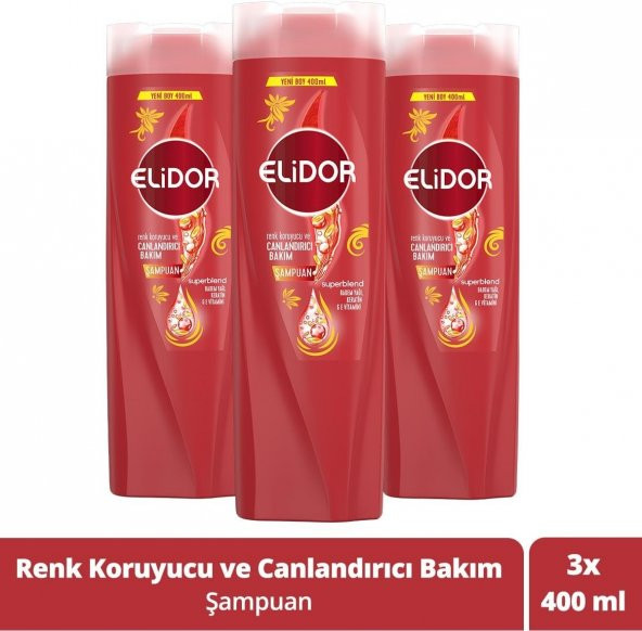 Elidor Superblend Saç Bakım Şampuanı Renk Koruyucu ve Canlandırıcı Bakım 400 ml X3