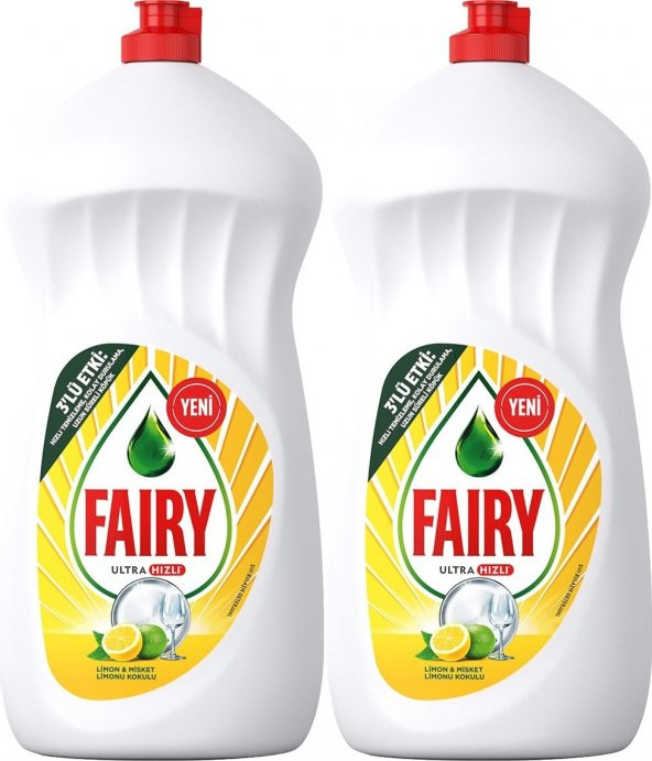 Fairy 3000   ml Ultra Hızlı 3lü Etki Sıvı Bulaşık Deterjanı limon ve Misket limonu Kokulu 1500 ml - 2