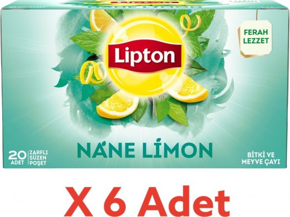 Lipton Nane Limon Bitki Bardak Poşet Çayı 20LI x 6 Adet