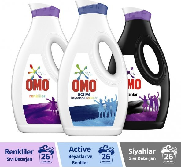 Omo Sıvı Deterjan Active 1690 ml + Color 1690 ml + Black 1690 ml