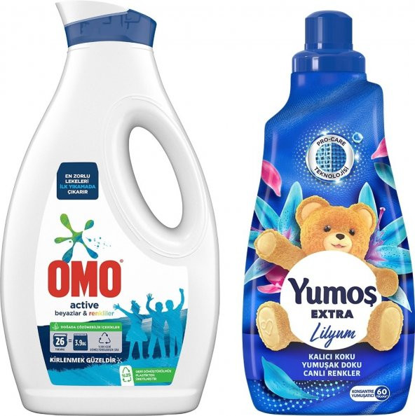 Omo Sıvı Deterjan Active 1690 ml + Yumoş Extra Lilyum Lotus 1440 ml