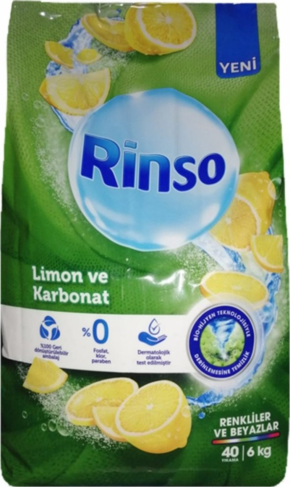 Rinso limon ve Karbonat Renkliler ve Beyazlar Için Toz Çamaşır Deterjanı 6 kg x 2 Adet