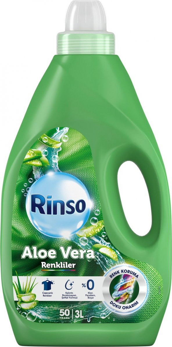 Rinso Sıvı Çamaşır Deterjanı Aloe Vera Renkiler İçin Renk Bakım Sağlayıcı ve Renk Koruyucu 3 LT