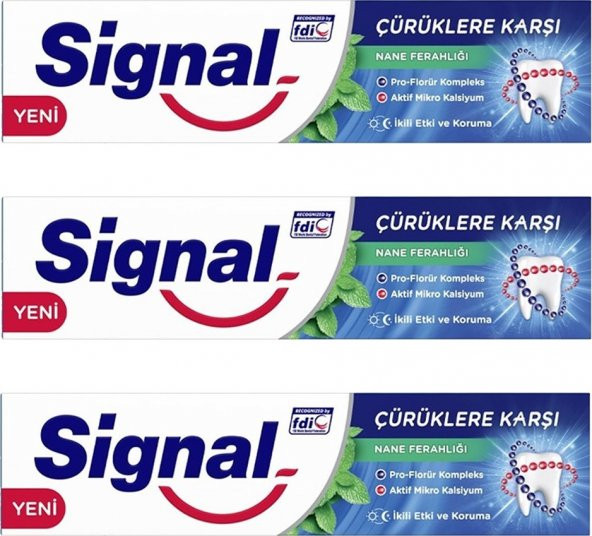 Signal Çürüklere Karşı Karşı  Diş Macunu Nane Ferahlığı 50 ml 3 Adet