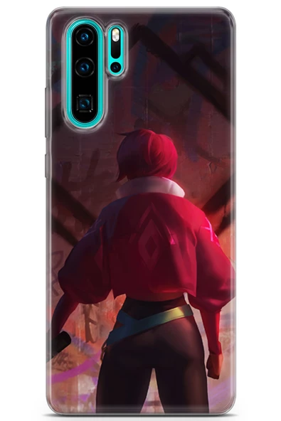 Huawei P30 Pro Kılıf Seri Polka 30 Kadın KırmızılıKenarları Şeffaf Kapak