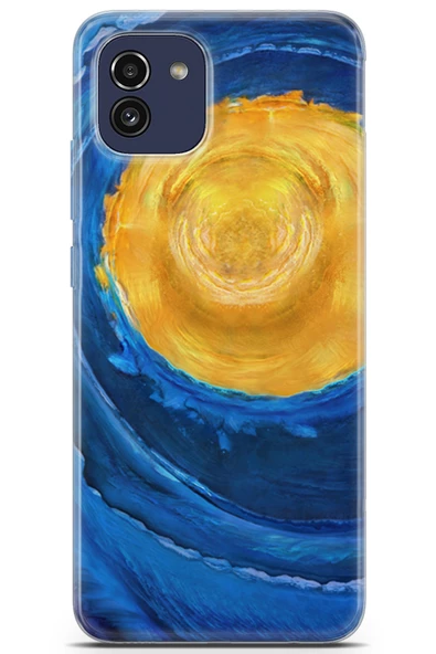 Samsung Galaxy A03 Kılıf Seri Polka 15 Sarı MaviKalın Silikon