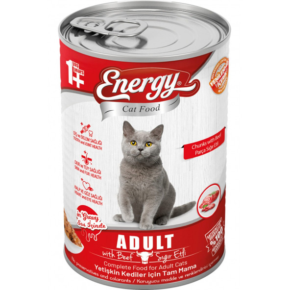 Energy Pet Food Energy Sığır Etli Yetişkin Islak Kedi Konserve Maması 415 Gram 80 Adet