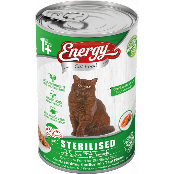 Energy Pet Food Energy Somonlu Kısırlaştırılmış Islak Kedi Konserve Maması 415 Gram 80 Adet - 2