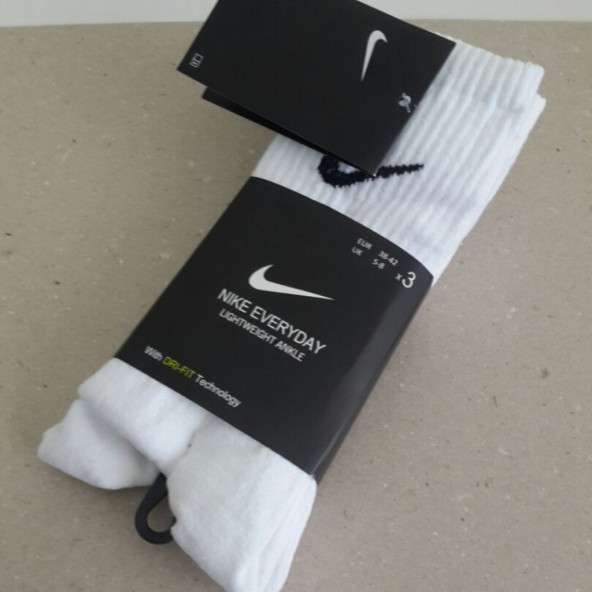 Nike Everyday Cushioned 3'lü Havlu Çorap Uzun Çorap Beyaz 3 Çift