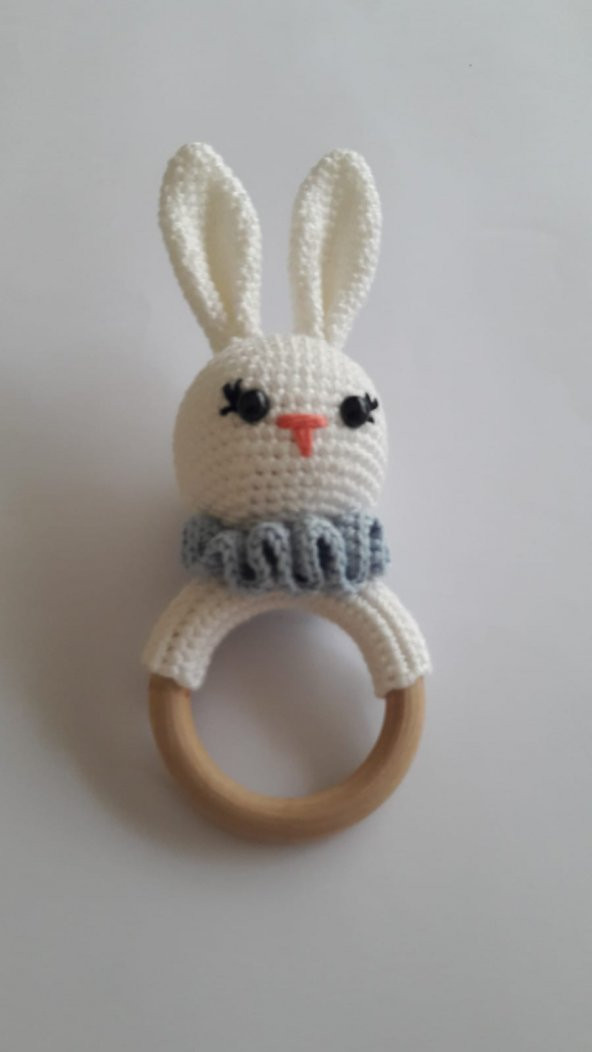 Sevimli Tavşan Çıngıraklı Diş Kaşıyıcı Amigurumi Organik Oyuncak