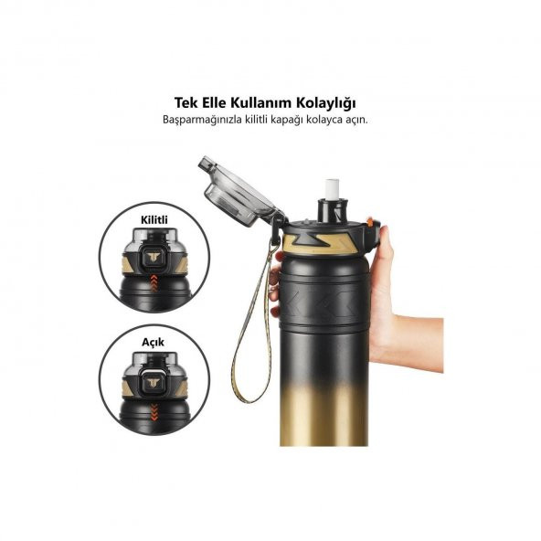 TKK Paslanmaz Çelik Termos Matara 900 ML Pipetli ve Pipetsiz Kullanım (Karışık Renk 1 Adet) - 4