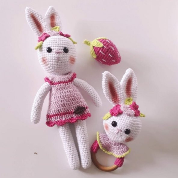 Şeker Tavşan Vikvik Çıngırak Amigurumi Organik Oyuncak