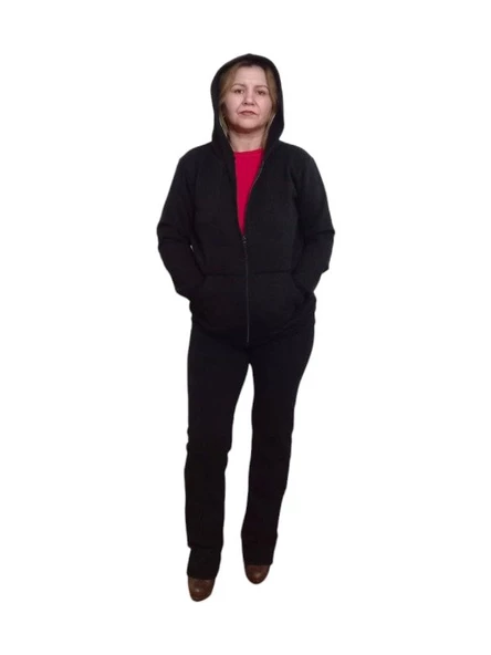 Siyah Kapüşonlu Unisex Sweat Hırka - 3