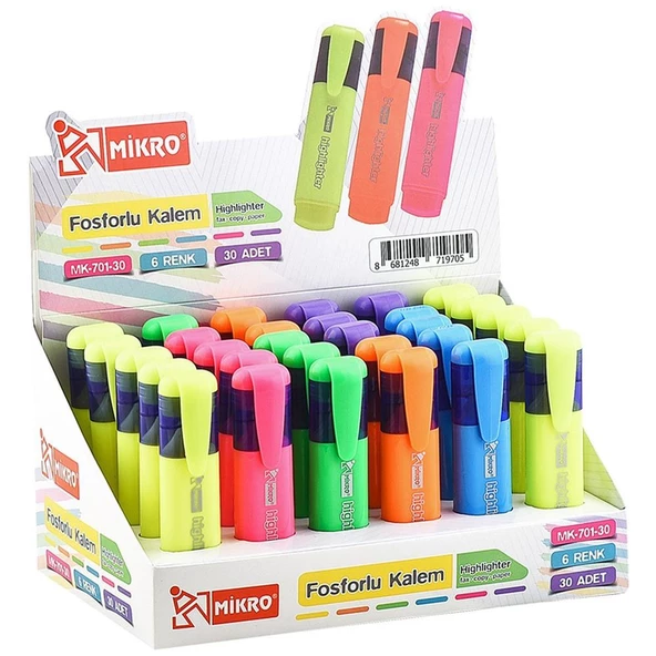 Mikro Mk 701-12 Fosforlu Kalem Sarı - 1
