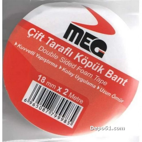 Meg Çift Taraflı Köpük Bant Poşetli 18Mm*2M