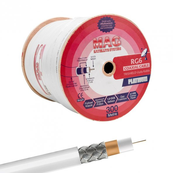 MAG PLATINUM RG6/U4 TRISHIELD 64 TEL ANTEN KABLOSU (300 METRE) (4353)