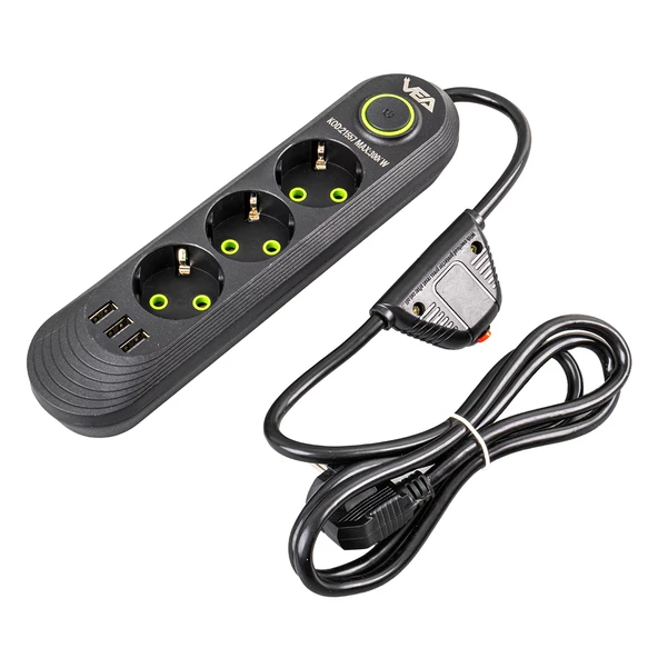 Vea Va-21557 Akım Korumalı Priz 3 Lü Usb Li 1.5 Metre Uzatma Kablosu Anahtarlı 3-16 Amper - 3