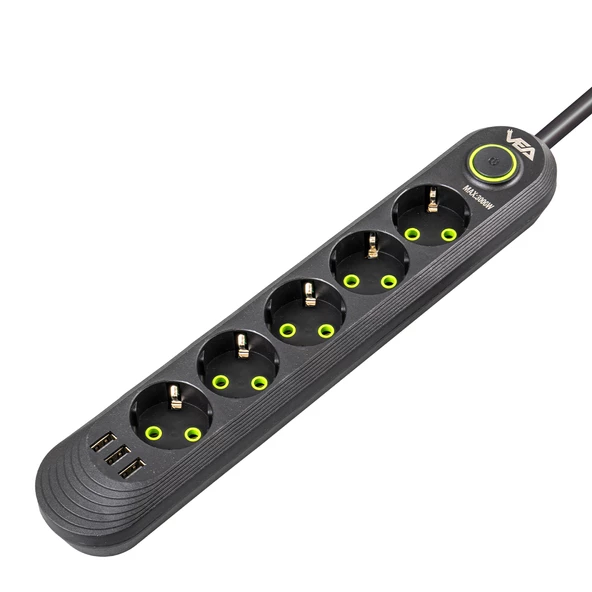 Vea Va-21561 Akım Korumalı Priz 5 Li 1.5 Metre Uzatma Kablosu Usb Li Isıya Dayanıklı 3-16 Amper Anahtarlı - 4