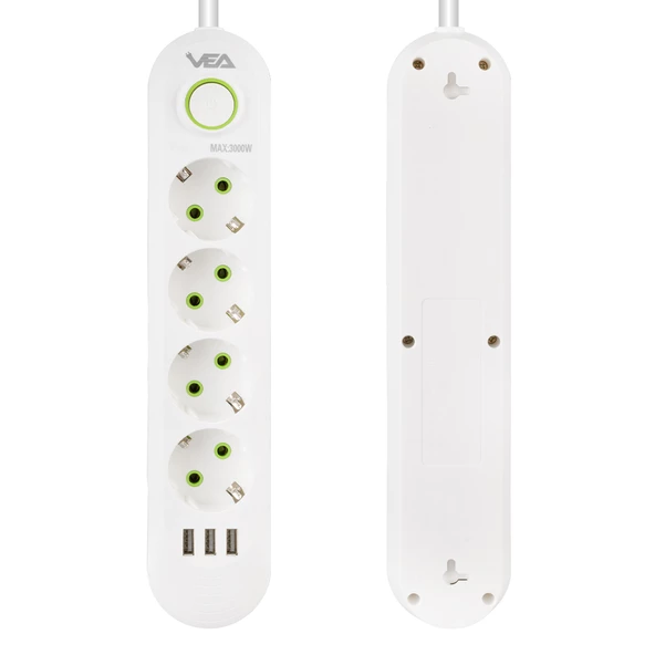 Vea Va-21560 Akım Korumalı Priz 4 Lü 1.5 Metre Uzatma Kablosu 3 Usb Li Anahtarlı Priz - 2
